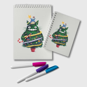 Блокнот с принтом Новогодний Totoro , 100% бумага | 48 листов, плотность листов — 60 г/м2, плотность картонной обложки — 250 г/м2. Листы скреплены удобной пружинной спиралью. Цвет линий — светло-серый
 | 
