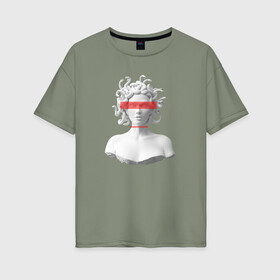 Женская футболка хлопок Oversize с принтом Медуза Горгона , 100% хлопок | свободный крой, круглый ворот, спущенный рукав, длина до линии бедер
 | девушка | медуза горгона | миф | полосы | скульптура | стиль