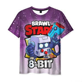 Мужская футболка 3D с принтом BRAWL STARS 8-BIT , 100% полиэфир | прямой крой, круглый вырез горловины, длина до линии бедер | 8 bit | 8 бит | brawl stars | brawl stars 8 bit | brawler | бравл старз | бравлер