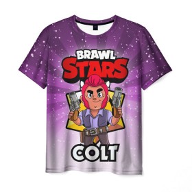 Мужская футболка 3D с принтом BRAWL STARS COLT , 100% полиэфир | прямой крой, круглый вырез горловины, длина до линии бедер | brawl stars | brawl stars colt | brawler | colt | бравл старз | бравлер | кольт