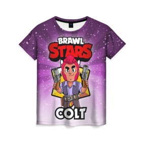 Женская футболка 3D с принтом BRAWL STARS COLT , 100% полиэфир ( синтетическое хлопкоподобное полотно) | прямой крой, круглый вырез горловины, длина до линии бедер | brawl stars | brawl stars colt | brawler | colt | бравл старз | бравлер | кольт