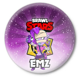 Значок с принтом BRAWL STARS EMZ ,  металл | круглая форма, металлическая застежка в виде булавки | brawl stars | brawl stars emz | brawler | emz | бравл старз | бравлер | эмз