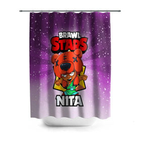 Штора 3D для ванной с принтом BRAWL STARS NITA , 100% полиэстер | плотность материала — 100 г/м2. Стандартный размер — 146 см х 180 см. По верхнему краю — пластиковые люверсы для креплений. В комплекте 10 пластиковых колец | brawl stars | brawl stars nita | brawler | nita | бравл старз | бравлер | нита