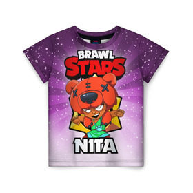 Детская футболка 3D с принтом BRAWL STARS NITA , 100% гипоаллергенный полиэфир | прямой крой, круглый вырез горловины, длина до линии бедер, чуть спущенное плечо, ткань немного тянется | brawl stars | brawl stars nita | brawler | nita | бравл старз | бравлер | нита