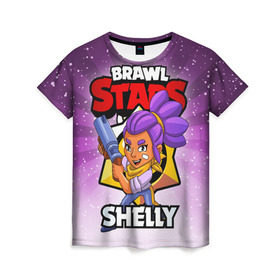 Женская футболка 3D с принтом BRAWL STARS SHELLY , 100% полиэфир ( синтетическое хлопкоподобное полотно) | прямой крой, круглый вырез горловины, длина до линии бедер | brawl stars | brawl stars shelly | brawler | shelly | бравл старз | бравлер | шелли