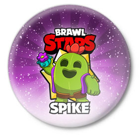 Значок с принтом BRAWL STARS SPIKE ,  металл | круглая форма, металлическая застежка в виде булавки | brawl stars | brawl stars spike | brawler | spike | бравл старз | бравлер | спайк