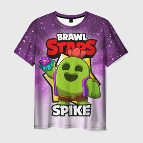 Мужская футболка 3D с принтом BRAWL STARS SPIKE , 100% полиэфир | прямой крой, круглый вырез горловины, длина до линии бедер | brawl stars | brawl stars spike | brawler | spike | бравл старз | бравлер | спайк