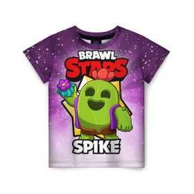 Детская футболка 3D с принтом BRAWL STARS SPIKE , 100% гипоаллергенный полиэфир | прямой крой, круглый вырез горловины, длина до линии бедер, чуть спущенное плечо, ткань немного тянется | brawl stars | brawl stars spike | brawler | spike | бравл старз | бравлер | спайк