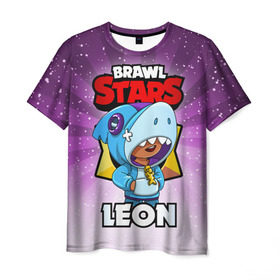 Мужская футболка 3D с принтом BRAWL STARS LEON , 100% полиэфир | прямой крой, круглый вырез горловины, длина до линии бедер | brawl stars | brawl stars leon | brawler | leon | бравл старз | бравлер | леон