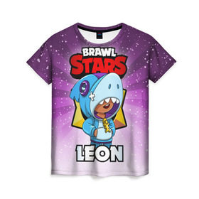 Женская футболка 3D с принтом BRAWL STARS LEON , 100% полиэфир ( синтетическое хлопкоподобное полотно) | прямой крой, круглый вырез горловины, длина до линии бедер | brawl stars | brawl stars leon | brawler | leon | бравл старз | бравлер | леон