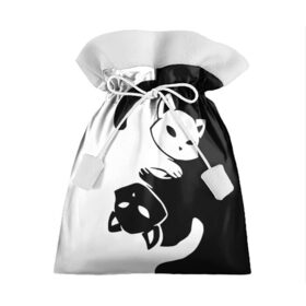 Подарочный 3D мешок с принтом ДВА КОТА КУВЫРКАЮТСЯ. , 100% полиэстер | Размер: 29*39 см | Тематика изображения на принте: black white | два кота кувыркаются | животные | котики | коты | черно белое
