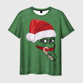 Мужская футболка 3D с принтом Christmas Pepe , 100% полиэфир | прямой крой, круглый вырез горловины, длина до линии бедер | Тематика изображения на принте: 