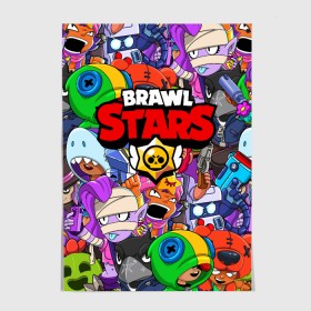 Постер с принтом BRAWL STARS , 100% бумага
 | бумага, плотность 150 мг. Матовая, но за счет высокого коэффициента гладкости имеет небольшой блеск и дает на свету блики, но в отличии от глянцевой бумаги не покрыта лаком | 8 bit | 8 бит | brawl stars | brawler | crow | emz | leon | nita | sandy | spike | бравл старз | бравлер | ворон | леон | нита | спайк | сэнди | эмз