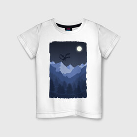 Детская футболка хлопок с принтом Ночной Дракон , 100% хлопок | круглый вырез горловины, полуприлегающий силуэт, длина до линии бедер | горы | деревья | дракон | картина | лес | луна | ночь | рисунок