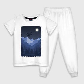 Детская пижама хлопок с принтом Ночной Дракон , 100% хлопок |  брюки и футболка прямого кроя, без карманов, на брюках мягкая резинка на поясе и по низу штанин
 | горы | деревья | дракон | картина | лес | луна | ночь | рисунок