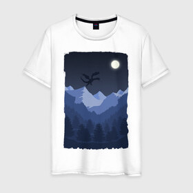 Мужская футболка хлопок с принтом Ночной Дракон , 100% хлопок | прямой крой, круглый вырез горловины, длина до линии бедер, слегка спущенное плечо. | горы | деревья | дракон | картина | лес | луна | ночь | рисунок