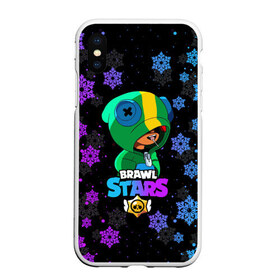 Чехол для iPhone XS Max матовый с принтом Новогодний Brawl Stars LEON , Силикон | Область печати: задняя сторона чехла, без боковых панелей | Тематика изображения на принте: brawl | brawl stars | crow | leon | stars | бравл | бравл старс | браво старс | игра | компьютерная | кров | леон | новогодний | новый год | онлайн | с новым годом | снежинки | старс