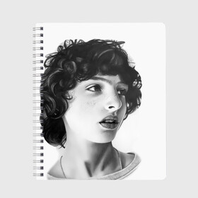 Тетрадь с принтом finn wolfhard , 100% бумага | 48 листов, плотность листов — 60 г/м2, плотность картонной обложки — 250 г/м2. Листы скреплены сбоку удобной пружинной спиралью. Уголки страниц и обложки скругленные. Цвет линий — светло-серый
 | finn wolfhard | очень странные дела | финн вулфард