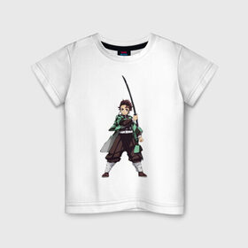 Детская футболка хлопок с принтом Tanjirou Kamado , 100% хлопок | круглый вырез горловины, полуприлегающий силуэт, длина до линии бедер | demon | demon slaying corps | kamado | slayer | tanjirou | камадо | танджиро | тандзиро