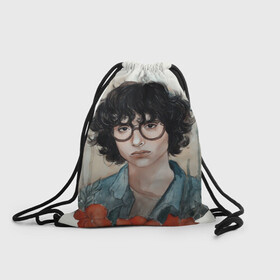 Рюкзак-мешок 3D с принтом finn wolfhard , 100% полиэстер | плотность ткани — 200 г/м2, размер — 35 х 45 см; лямки — толстые шнурки, застежка на шнуровке, без карманов и подкладки | finn wolfhard | очень странные дела | финн вулфард