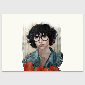 Поздравительная открытка с принтом finn wolfhard , 100% бумага | плотность бумаги 280 г/м2, матовая, на обратной стороне линовка и место для марки
 | finn wolfhard | очень странные дела | финн вулфард