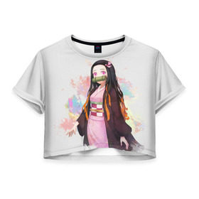 Женская футболка Cropp-top с принтом Nezuko Kamado , 100% полиэстер | круглая горловина, длина футболки до линии талии, рукава с отворотами | demon | kamado | nezuko | slayer | камадо | недзуко | незуко | нэдзуко | нэзуко