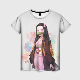 Женская футболка 3D с принтом Nezuko Kamado , 100% полиэфир ( синтетическое хлопкоподобное полотно) | прямой крой, круглый вырез горловины, длина до линии бедер | demon | kamado | nezuko | slayer | камадо | недзуко | незуко | нэдзуко | нэзуко