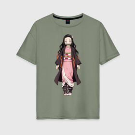 Женская футболка хлопок Oversize с принтом Nezuko Kamado , 100% хлопок | свободный крой, круглый ворот, спущенный рукав, длина до линии бедер
 | demon | kamado | nezuko | slayer | камадо | недзуко | незуко | нэдзуко | нэзуко