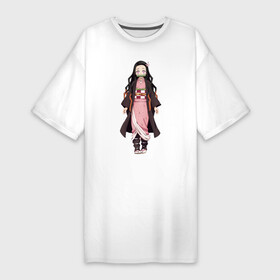 Платье-футболка хлопок с принтом Незуко в полный рост ,  |  | demon | kamado | nezuko | slayer | камадо | недзуко | незуко | нэдзуко | нэзуко
