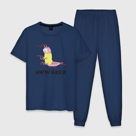 Мужская пижама хлопок с принтом AWW GEEZ , 100% хлопок | брюки и футболка прямого кроя, без карманов, на брюках мягкая резинка на поясе и по низу штанин
 | 4сезон | rick and morty | мультсериал | рик и морти