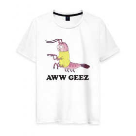 Мужская футболка хлопок с принтом AWW GEEZ , 100% хлопок | прямой крой, круглый вырез горловины, длина до линии бедер, слегка спущенное плечо. | 4сезон | rick and morty | мультсериал | рик и морти