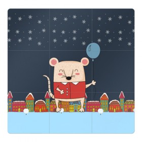 Магнитный плакат 3Х3 с принтом Крысенок с шариком , Полимерный материал с магнитным слоем | 9 деталей размером 9*9 см | 2020 | mouse | rat | годкрысы | годмыши | зима | зимняя | крыса | мороз | мышка | мышь | новогодняя | новый год | новый год 2020 | рождество | симолгода | снег | холод