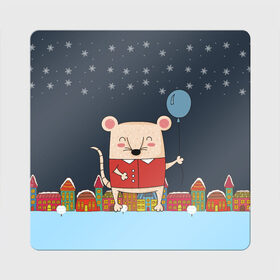 Магнит виниловый Квадрат с принтом Крысенок с шариком , полимерный материал с магнитным слоем | размер 9*9 см, закругленные углы | 2020 | mouse | rat | годкрысы | годмыши | зима | зимняя | крыса | мороз | мышка | мышь | новогодняя | новый год | новый год 2020 | рождество | симолгода | снег | холод