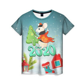 Женская футболка 3D с принтом Новый 2020 год , 100% полиэфир ( синтетическое хлопкоподобное полотно) | прямой крой, круглый вырез горловины, длина до линии бедер | 2020 | mouse | rat | годкрысы | годмыши | зима | зимняя | крыса | мороз | мышка | мышь | новогодняя | новый год | новый год 2020 | рождество | симолгода | снег | холод