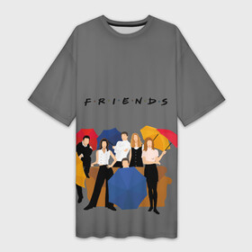 Платье-футболка 3D с принтом Friends with Umbrellas ,  |  | chandler | friends | joe | joseph | lobster | monica | phoebe | pivot | rachel | ross | дженнифер | джо | джозеф | друзья | моника | росс | рэйчел | сериал friends | сериал друзья | фиби | чендлер