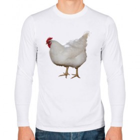 Мужской лонгслив хлопок с принтом Белая курица , 100% хлопок |  | курица | петух | питух | птица | юмор