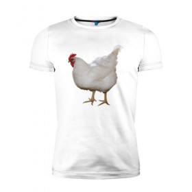 Мужская футболка премиум с принтом Белая курица , 92% хлопок, 8% лайкра | приталенный силуэт, круглый вырез ворота, длина до линии бедра, короткий рукав | курица | петух | питух | птица | юмор