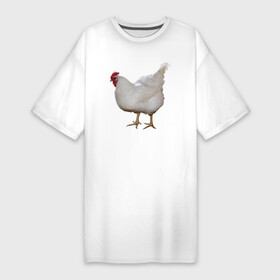 Платье-футболка хлопок с принтом Белая курица ,  |  | курица | петух | питух | птица | юмор