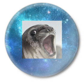 Значок с принтом Тюлень  ,  металл | круглая форма, металлическая застежка в виде булавки | животное | забавный | мем | тюлень | я