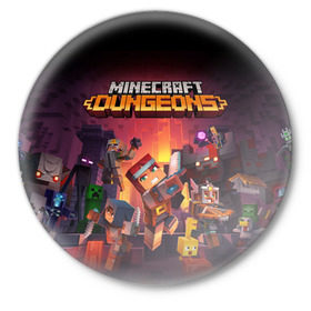 Значок с принтом Minecraft Dungeons ,  металл | круглая форма, металлическая застежка в виде булавки | Тематика изображения на принте: dungeons | games | minecraft | mojang | игры | майнкрафт | подземелья | ремесло | шахтер