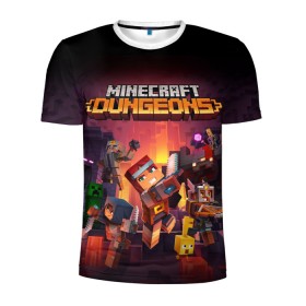 Мужская футболка 3D спортивная с принтом Minecraft Dungeons , 100% полиэстер с улучшенными характеристиками | приталенный силуэт, круглая горловина, широкие плечи, сужается к линии бедра | dungeons | games | minecraft | mojang | игры | майнкрафт | подземелья | ремесло | шахтер