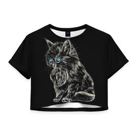 Женская футболка Cropp-top с принтом Пушистый котёнок , 100% полиэстер | круглая горловина, длина футболки до линии талии, рукава с отворотами | животные | зверёк | кот | котёнок | милашка | няшка | счастье