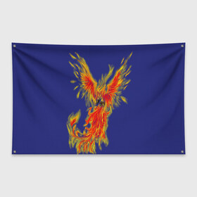 Флаг-баннер с принтом Феникс , 100% полиэстер | размер 67 х 109 см, плотность ткани — 95 г/м2; по краям флага есть четыре люверса для крепления | горящий | летит | огонь | пар хает | пламя | птица | пылает | пылающий | феникс