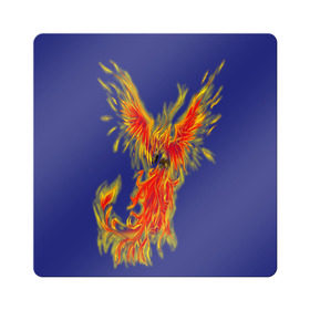 Магнит виниловый Квадрат с принтом Феникс , полимерный материал с магнитным слоем | размер 9*9 см, закругленные углы | горящий | летит | огонь | пар хает | пламя | птица | пылает | пылающий | феникс