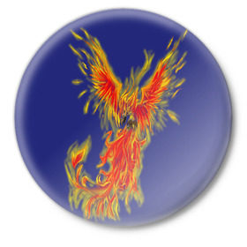 Значок с принтом Феникс ,  металл | круглая форма, металлическая застежка в виде булавки | Тематика изображения на принте: горящий | летит | огонь | пар хает | пламя | птица | пылает | пылающий | феникс
