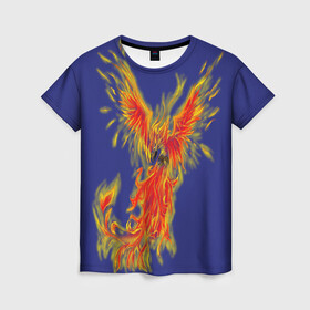 Женская футболка 3D с принтом Феникс  , 100% полиэфир ( синтетическое хлопкоподобное полотно) | прямой крой, круглый вырез горловины, длина до линии бедер | горящий | летит | огонь | пар хает | пламя | птица | пылает | пылающий | феникс