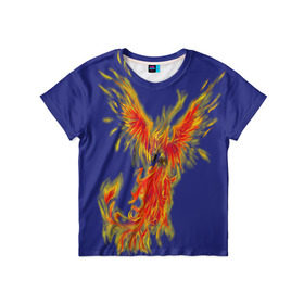 Детская футболка 3D с принтом Феникс , 100% гипоаллергенный полиэфир | прямой крой, круглый вырез горловины, длина до линии бедер, чуть спущенное плечо, ткань немного тянется | горящий | летит | огонь | пар хает | пламя | птица | пылает | пылающий | феникс