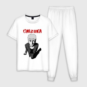 Мужская пижама хлопок с принтом Great Teacher Onizuka , 100% хлопок | брюки и футболка прямого кроя, без карманов, на брюках мягкая резинка на поясе и по низу штанин
 | Тематика изображения на принте: great teacher onizuka | gto | onizuka | великий учитель онидзука | гто | крутой учитель онидзука | онидзука | справедливость