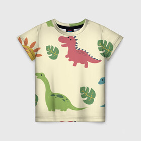 Детская футболка 3D с принтом Динозаврики , 100% гипоаллергенный полиэфир | прямой крой, круглый вырез горловины, длина до линии бедер, чуть спущенное плечо, ткань немного тянется | dinosaurs | динозавр | динозавры | животные | игрушки | мульт динозавры | мультяшки динозавры | тиранозавр