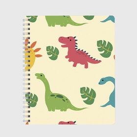 Тетрадь с принтом Динозаврики , 100% бумага | 48 листов, плотность листов — 60 г/м2, плотность картонной обложки — 250 г/м2. Листы скреплены сбоку удобной пружинной спиралью. Уголки страниц и обложки скругленные. Цвет линий — светло-серый
 | dinosaurs | динозавр | динозавры | животные | игрушки | мульт динозавры | мультяшки динозавры | тиранозавр